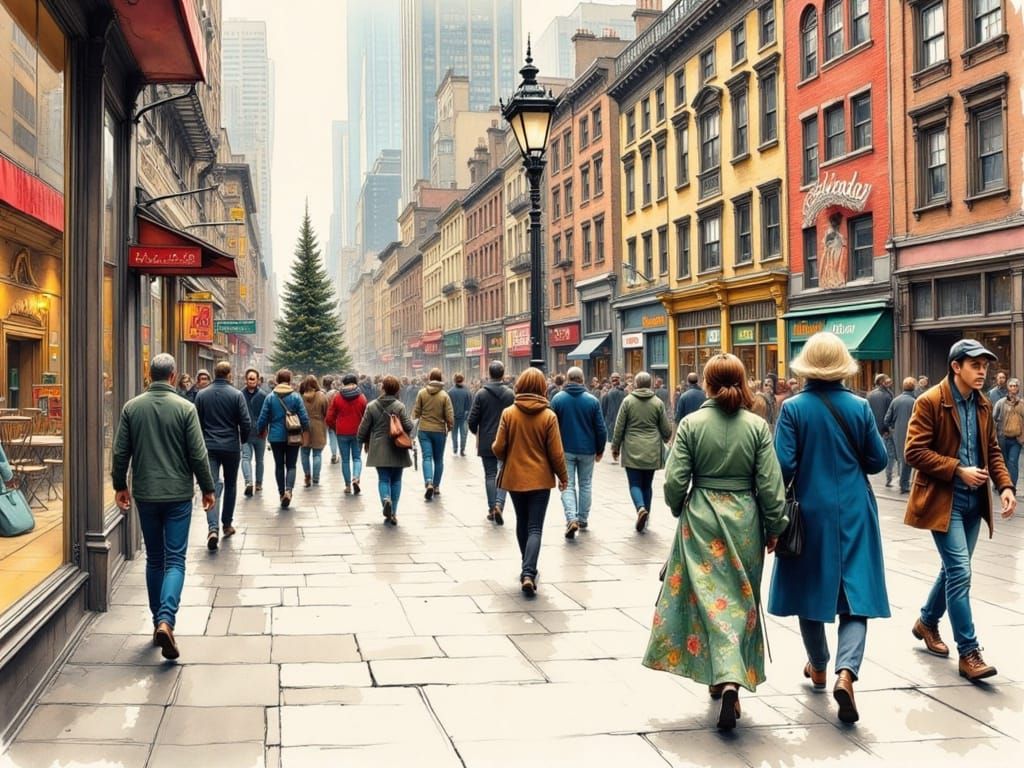 Rockefeller Center Scene in Detailed Ink Style