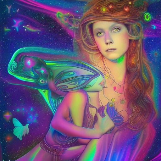 Cosmic Fairies in Astral Holographic Illustration