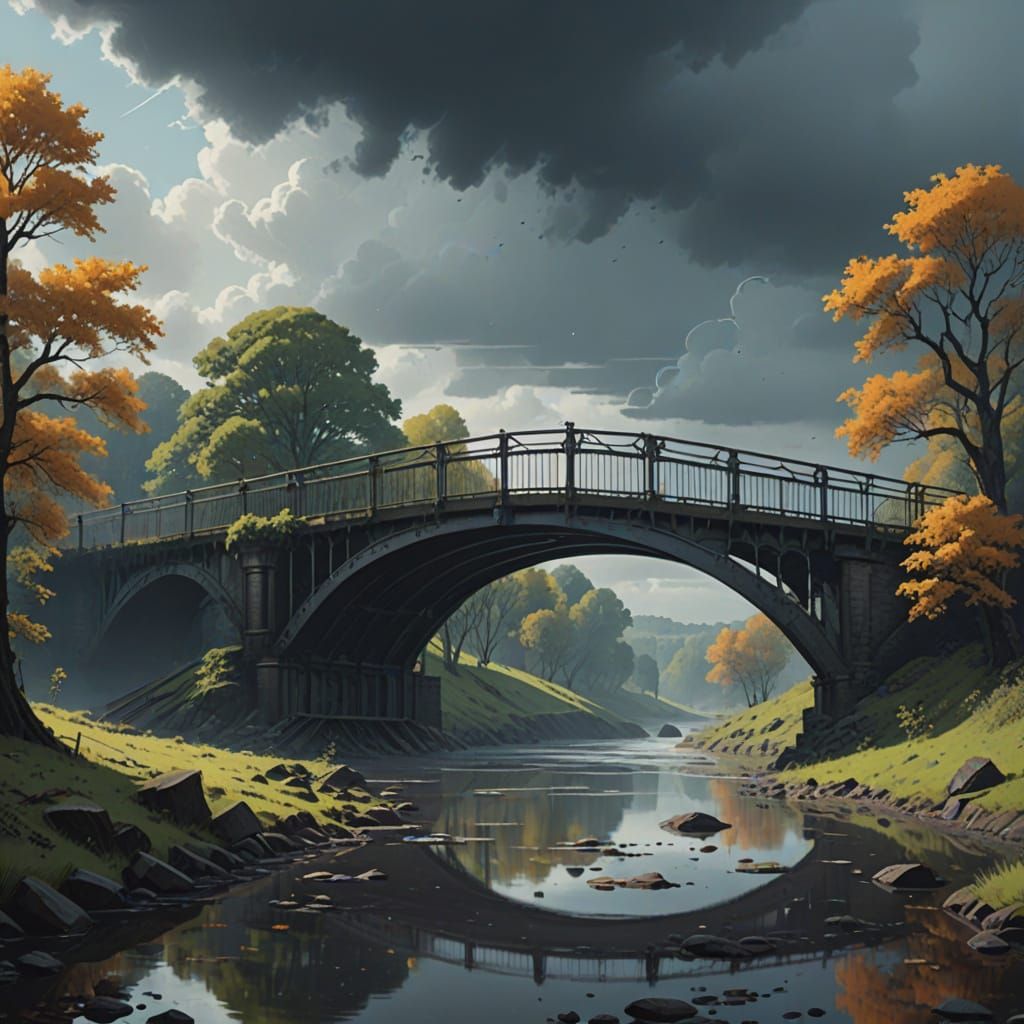 Mystical Iron Bridge in Shropshire's Foggy Landscape