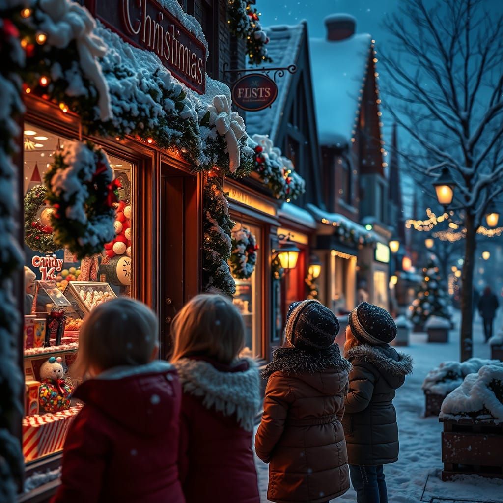 Magical Christmas Town Street Scene at Night