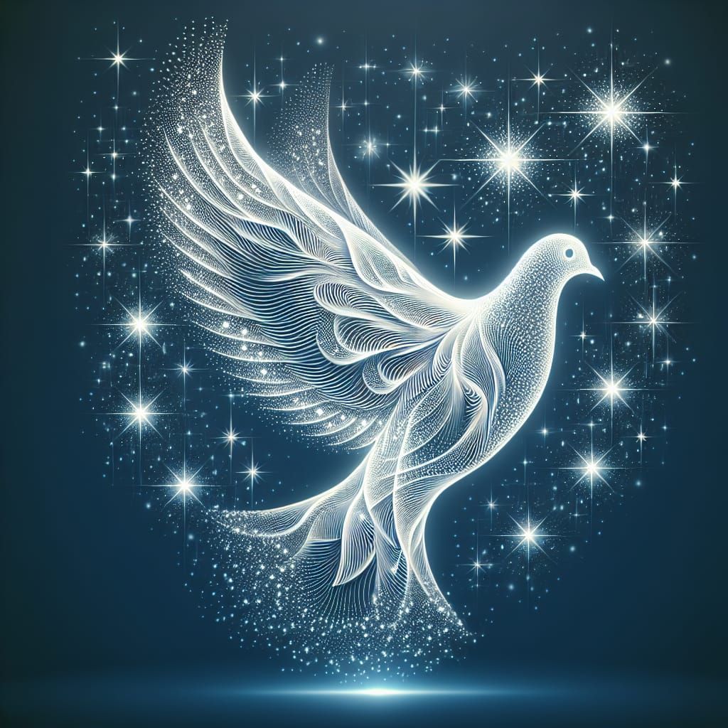 Majestic Abstract 3D White Dove with Sparkling Stars