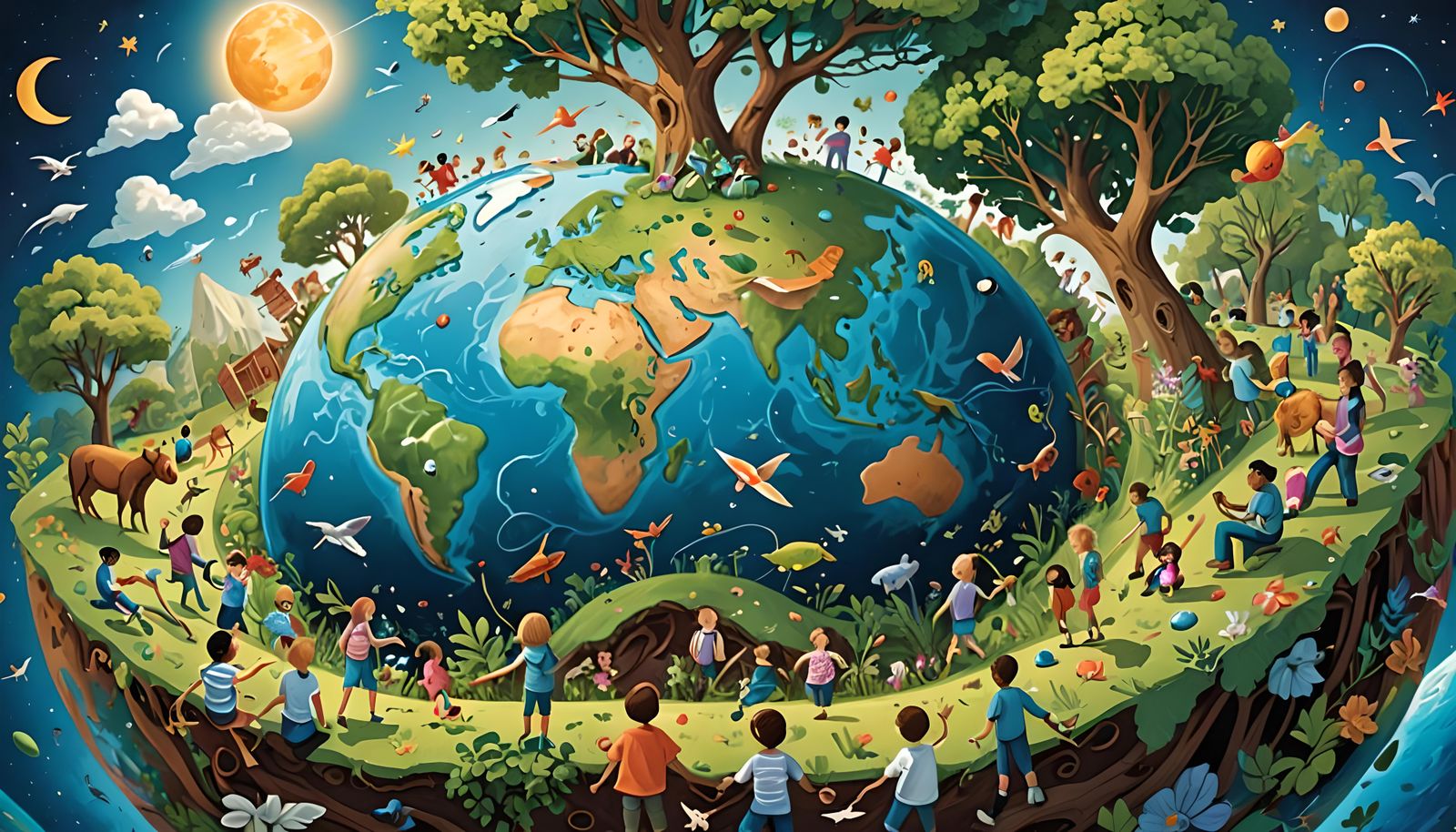 Earth Day Illustration: Interconnected Life on Earth