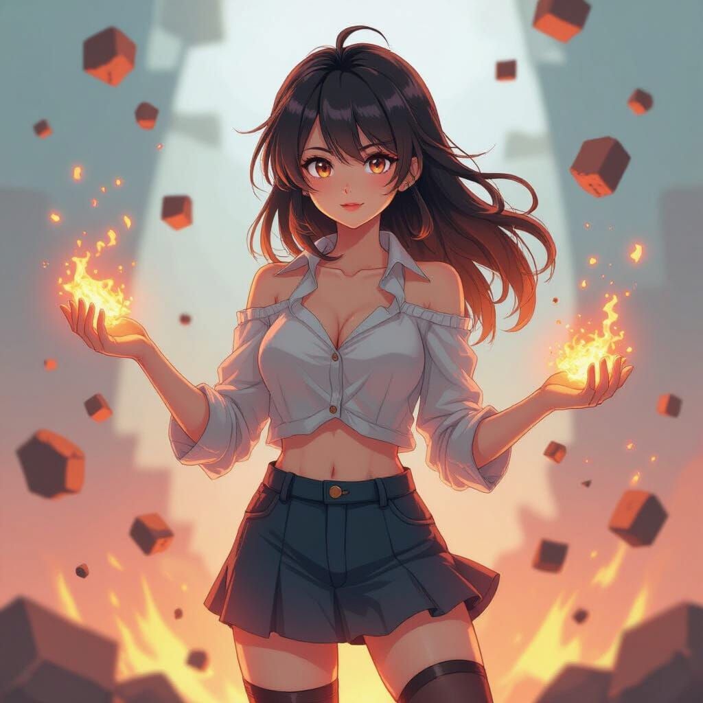 Anime Character Controls Clay in Vibrant Manga Style