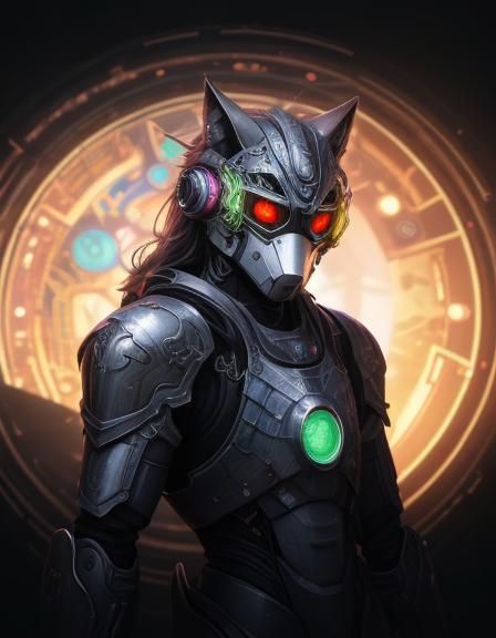 Robot Knight with Cyber Googles in Anime Style