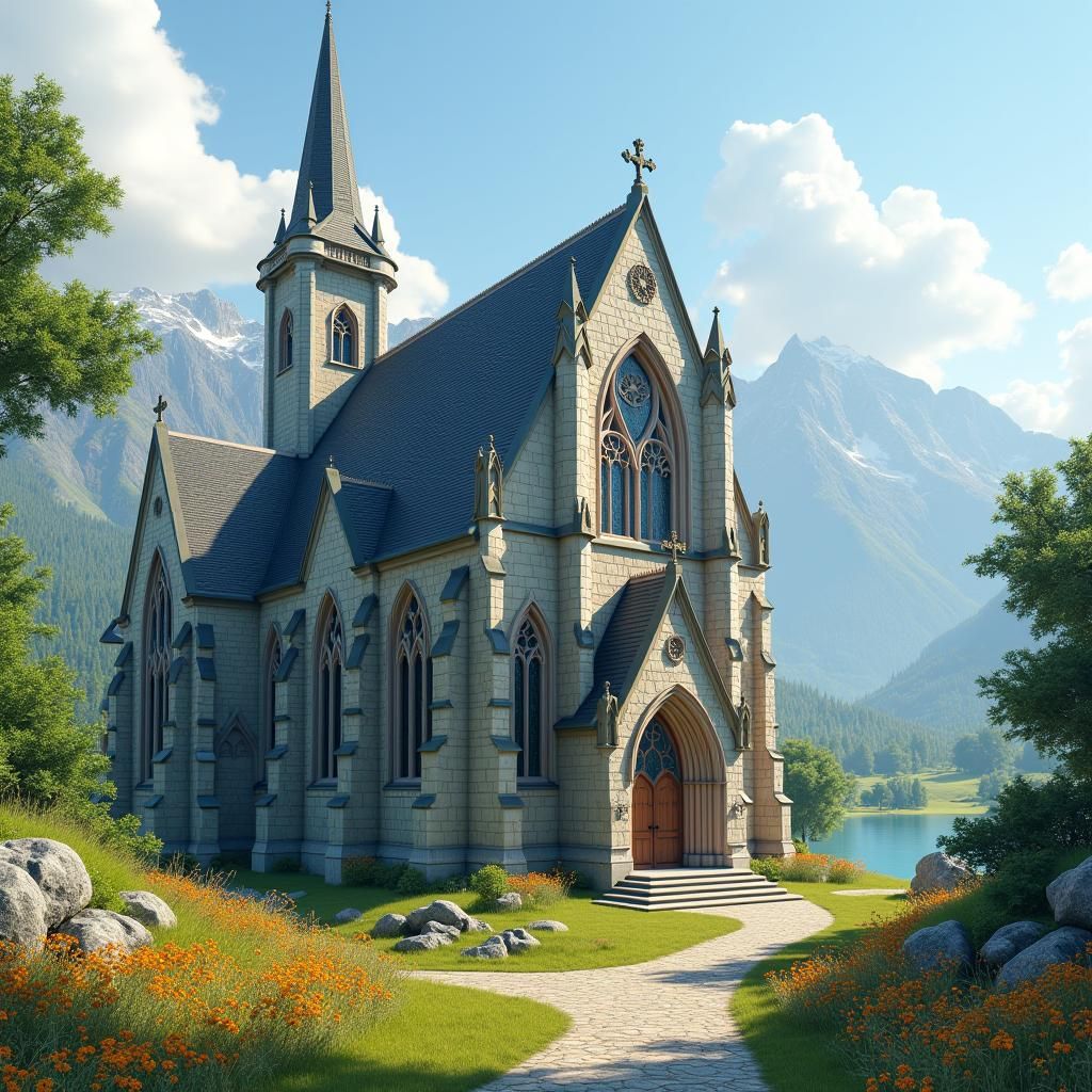 French Mountain Church in Ash Thorp Matte Style