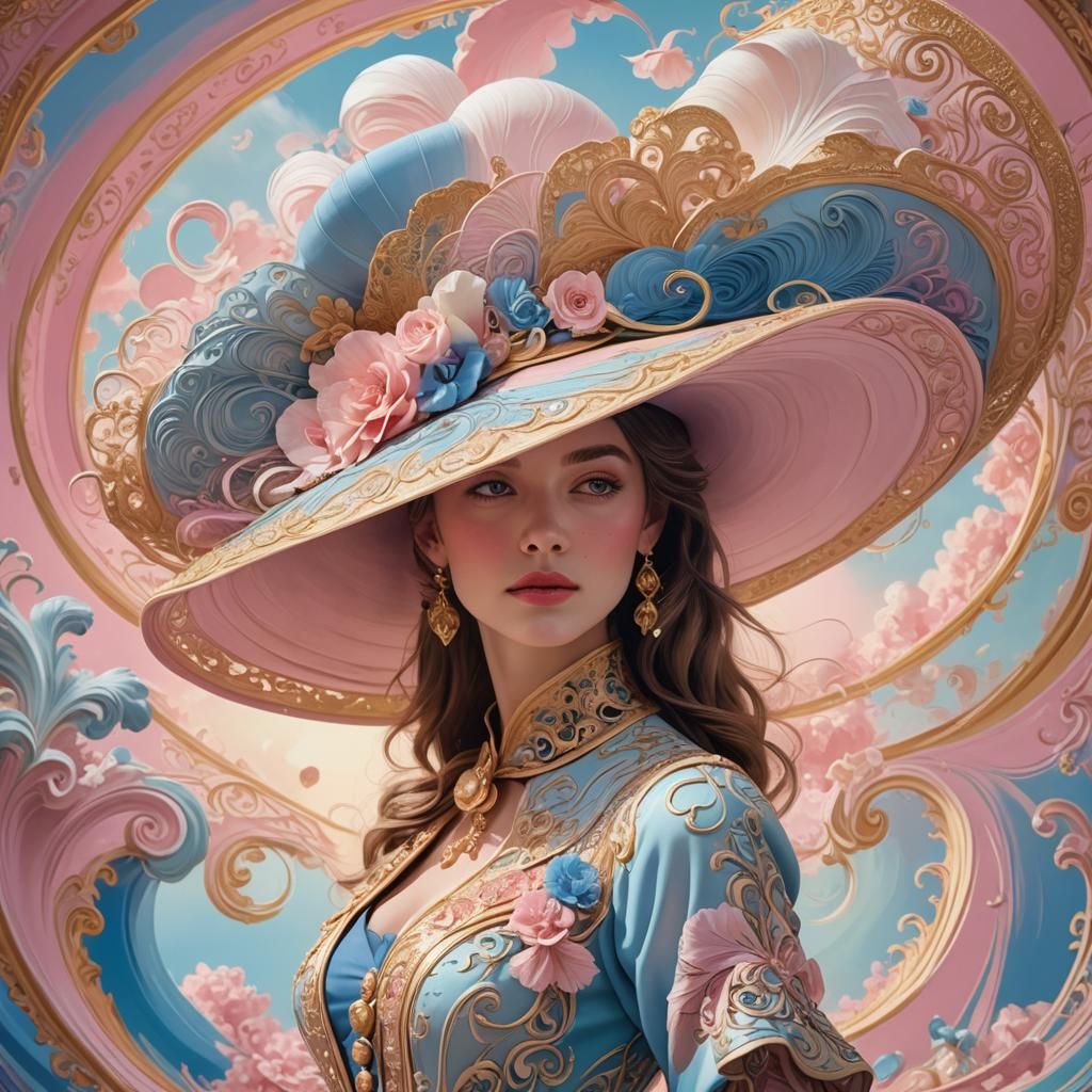 Woman in French Hat with Pastel Background