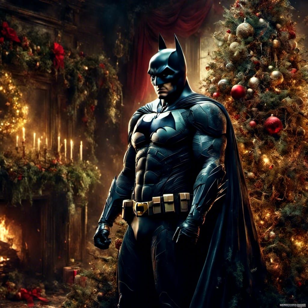 Mysterious Batman Portrait in Macabre Christmas Setting