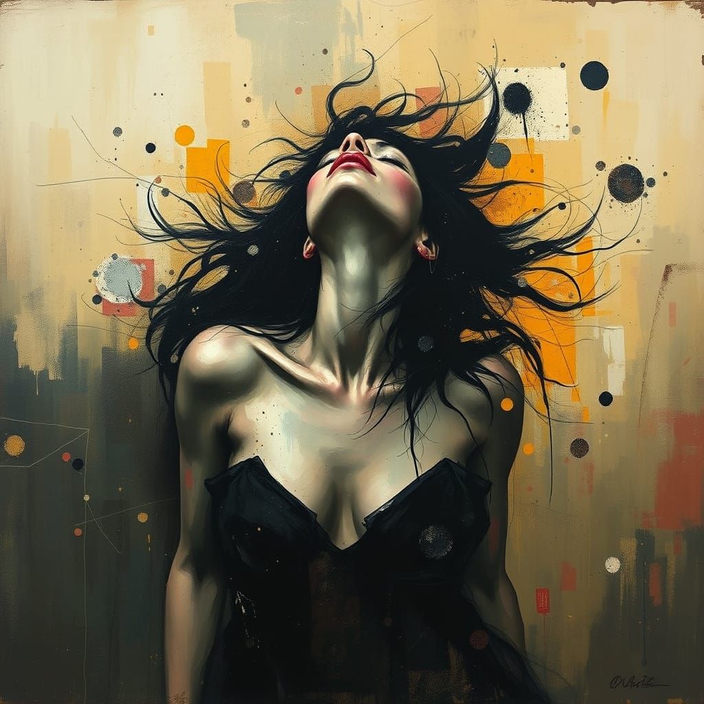 Woman Embracing Wildness in Expressionist Style