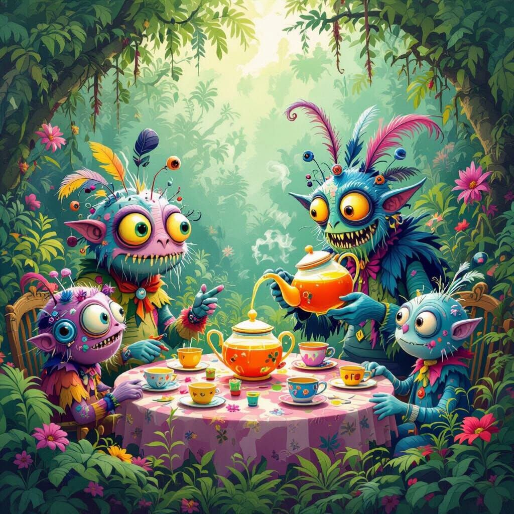 Mutant Tea Party in Vibrant Jungle