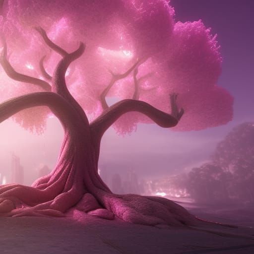 Neon Pink Pitaya Tree: 3D Rendered Fantasy Art