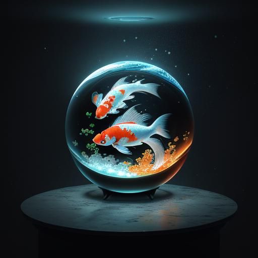 Futuristic Koi Fish in Yin Yang Fishbowl