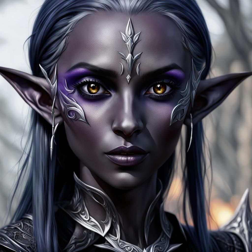 Portrait of a Young Dark Elf Woman