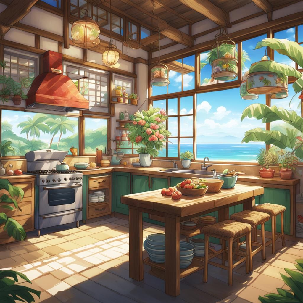 Tropical Kitchen in Anime Art Style