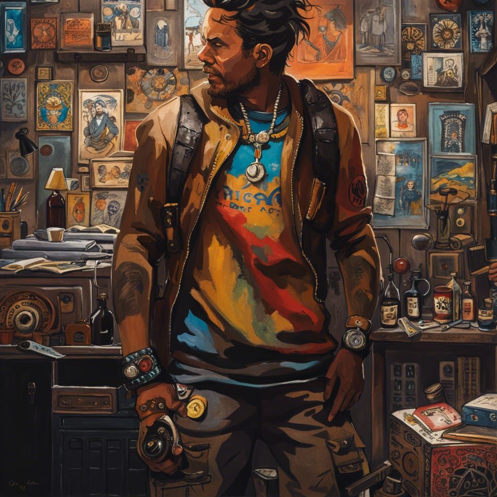 Rusted Robot Yakuza in Coolpunk Voodoo Workshop