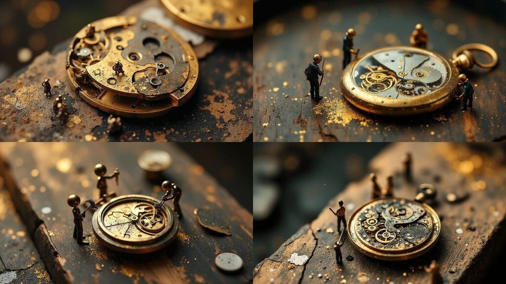 Tiny Restoration Workers Repair Antique Pocket Watch