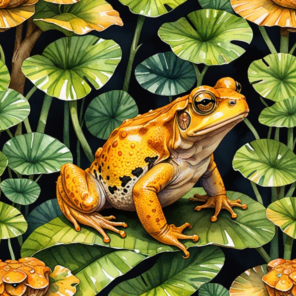 A Vibrant Golden Toad in Watercolor