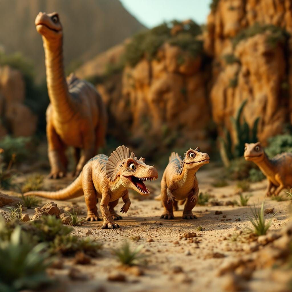 Dinosaurs Roaming in Prehistoric Claymation Landscape