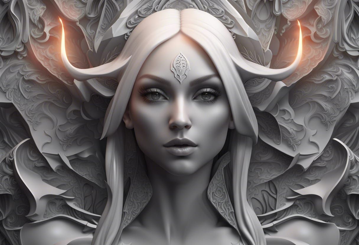 Detailed Female Elf in Black and White Fantasy