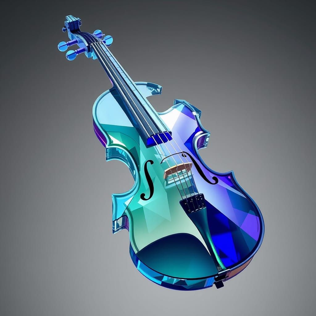Crystalline Violin Dissolves in Cubist Geometric Shards