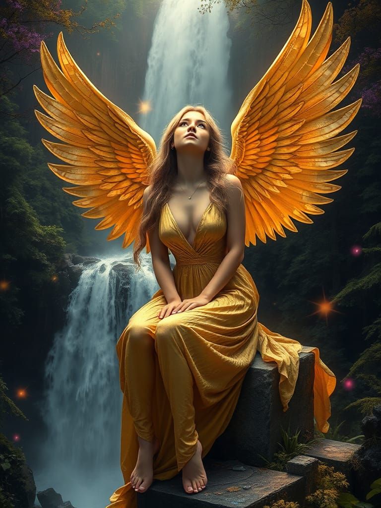 Fallen Angel in Mystical Forest, Dark Fantasy Artwork