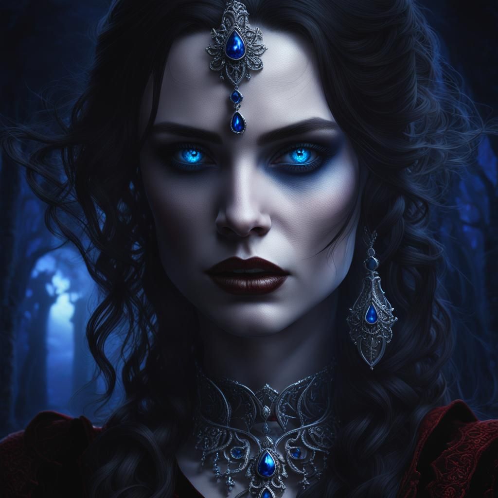 Brunette Vampire in Gothic Dress: Fantasy Portrait