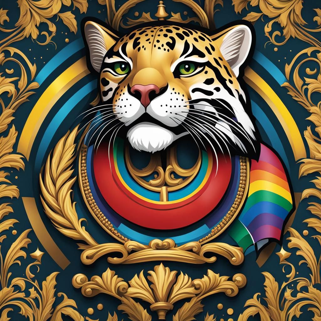 Playful Ocelot Coat of Arms in Rainbow Colors