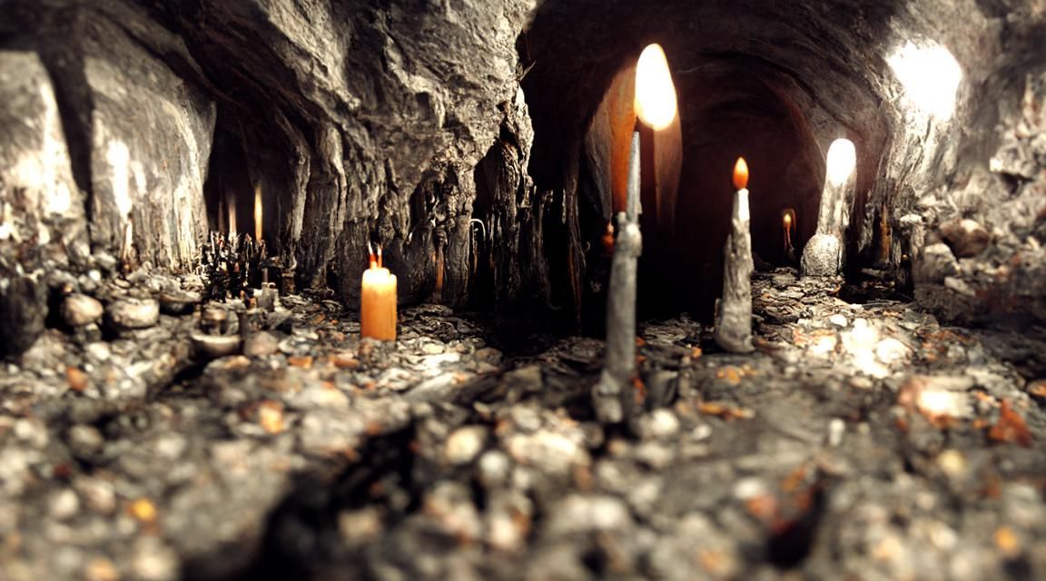 Mysterious Candlelit Cave Shrine by Rutkowski