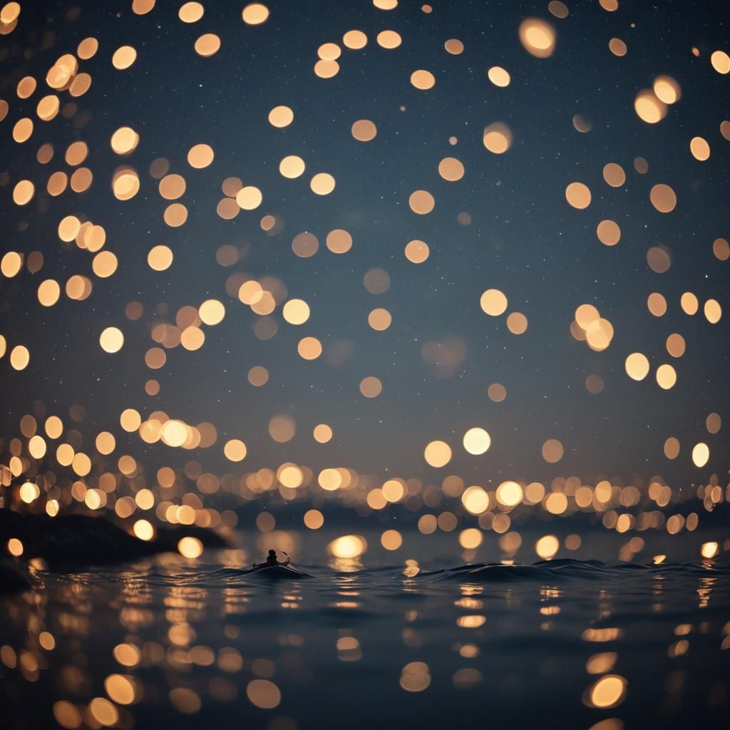 Night Whispers: Waves Under Starlight, Bokeh Photography
