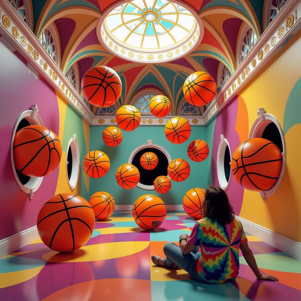 Jeweled Orange Spheres in Abstract Room