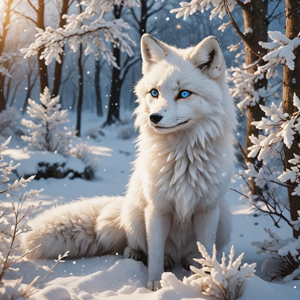 White Fox in Snowy Landscape: Realistic Anime Art