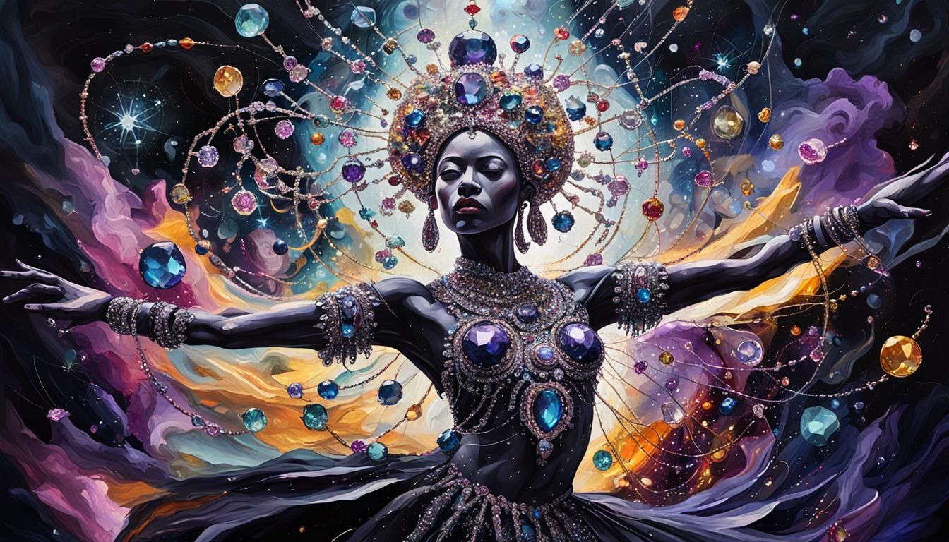 Abstract Expressionism: Jeweled Figure Dancing in Light