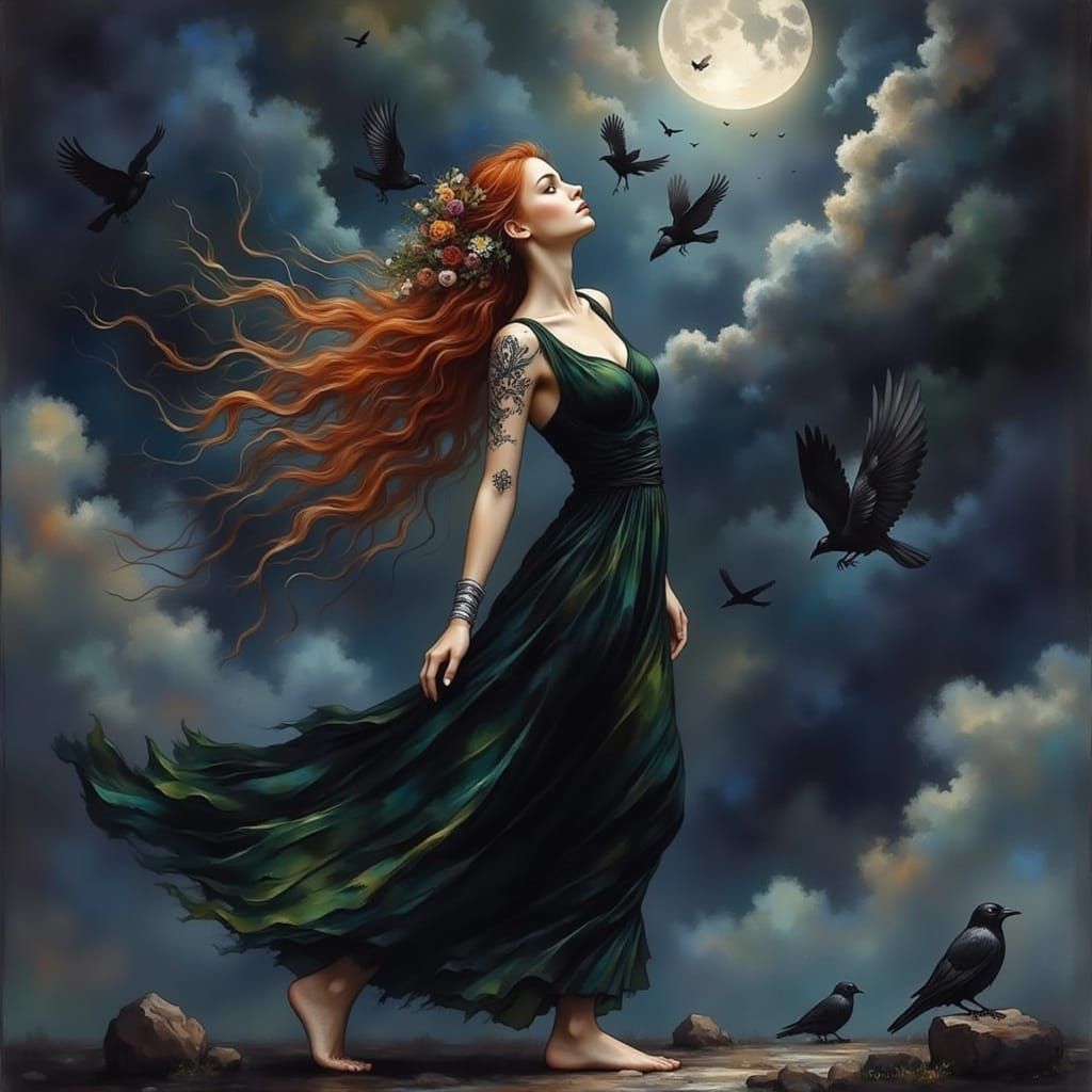 Fae Queen Dancing in Surreal Oil Painting