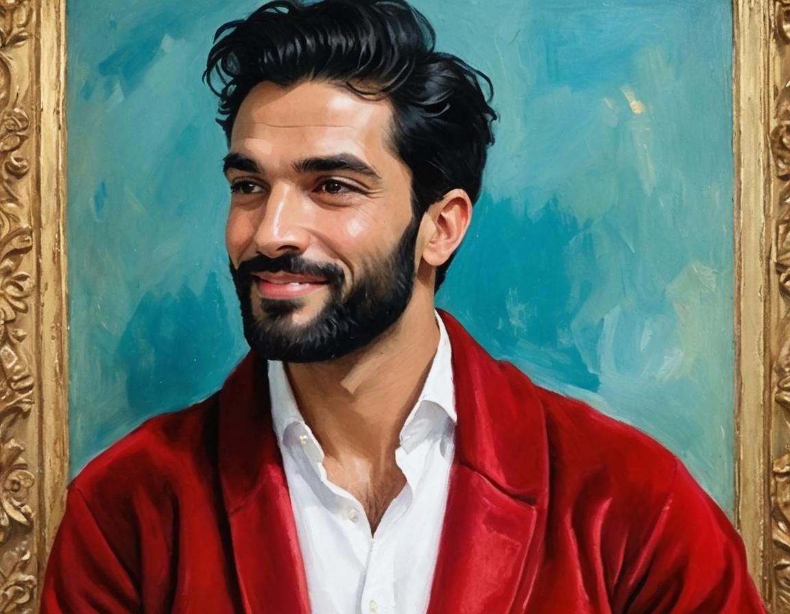 Smiling Man in Red Robe: Impressionist Oil Painting