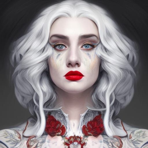 Hyperrealistic Portrait of a White-Haired Woman