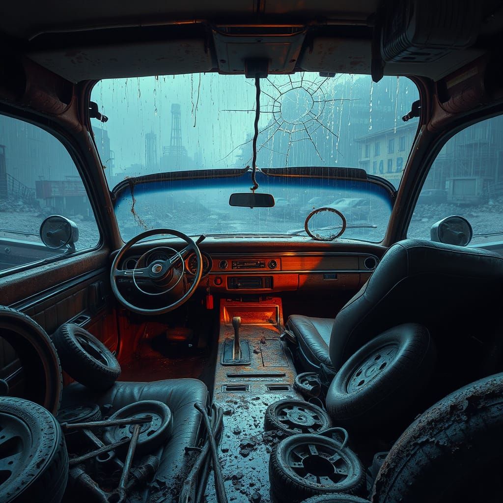 Post-Apocalyptic Wreckage in Industrial Futurism Style