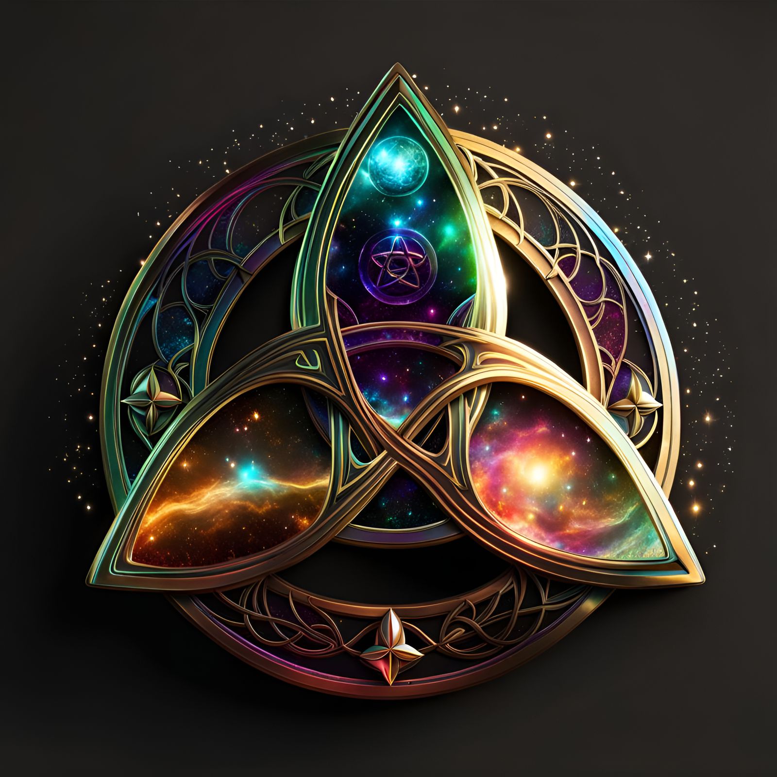Holographic Wiccan Triquetra in Astral Cosmic Style