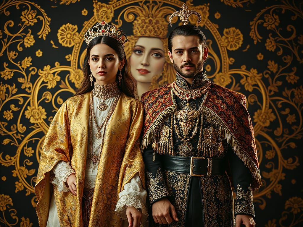 Ornate Couple Holding Hands in Klimt Style