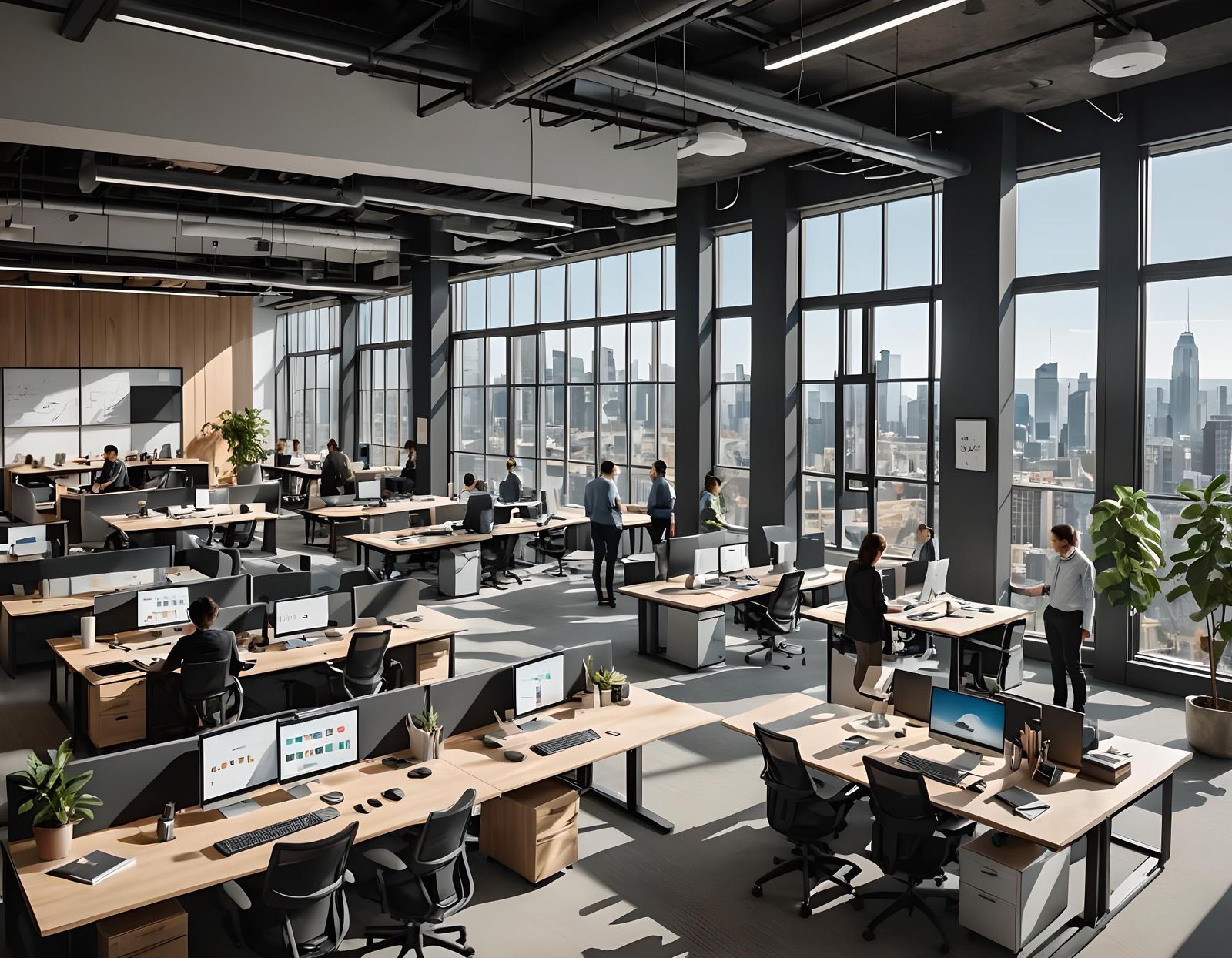 High-Tech Office with Modern Furniture and City View