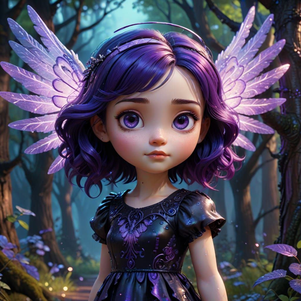 Gothic Graffiti Chibi Angel in Dark Fantasy Forest