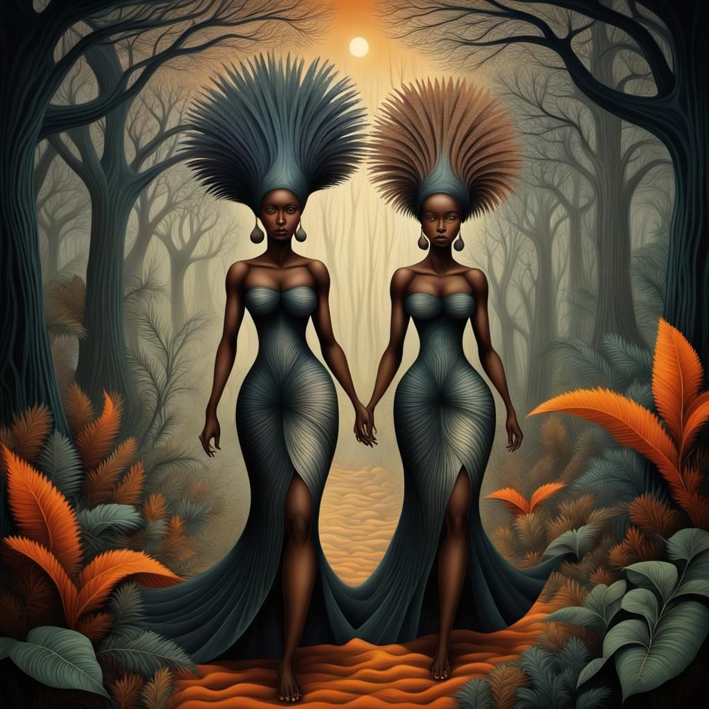 Mystical Jungle Encounter in Varo's Surreal Style