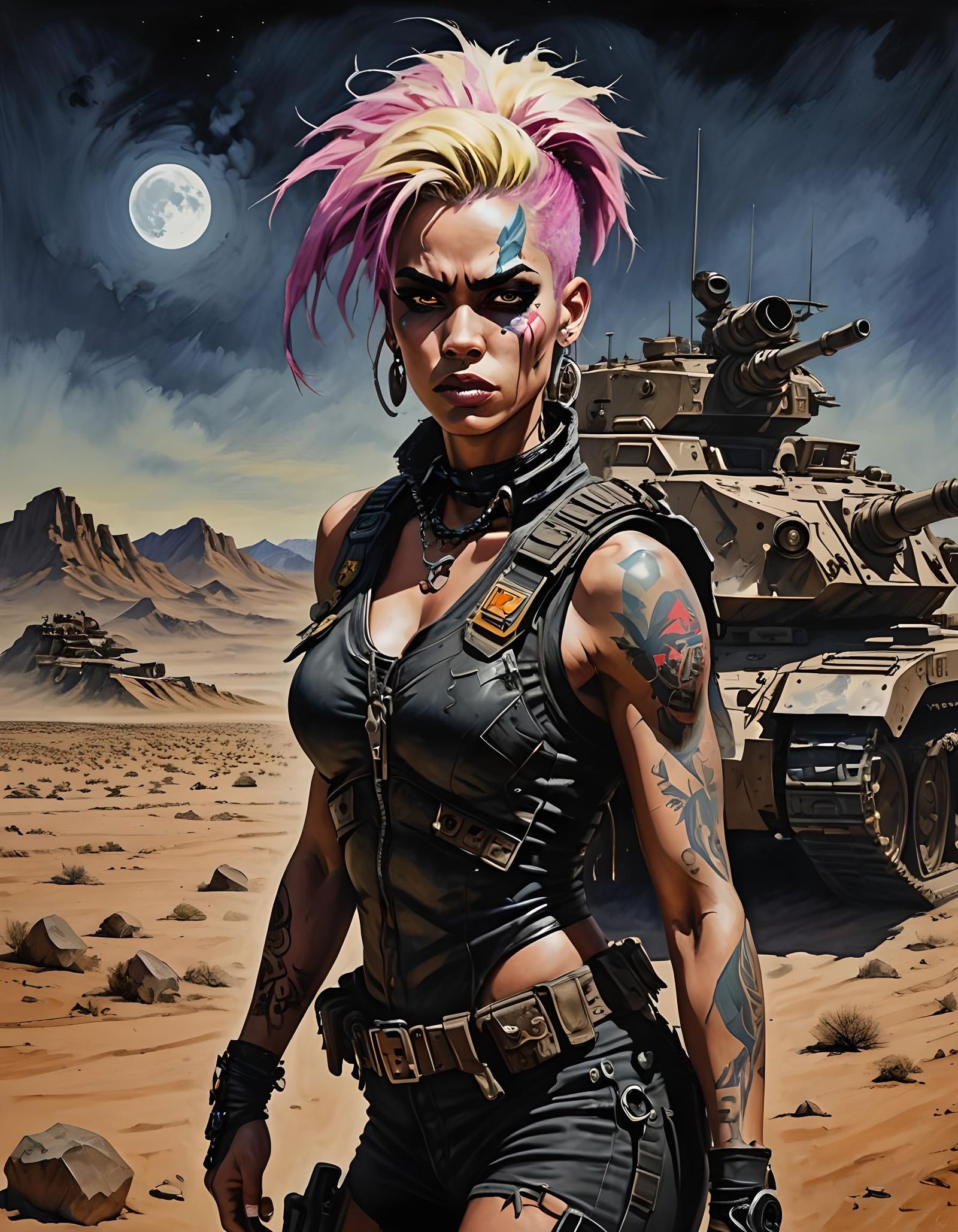 Tank Girl in Gritty Acrylic Painting Style