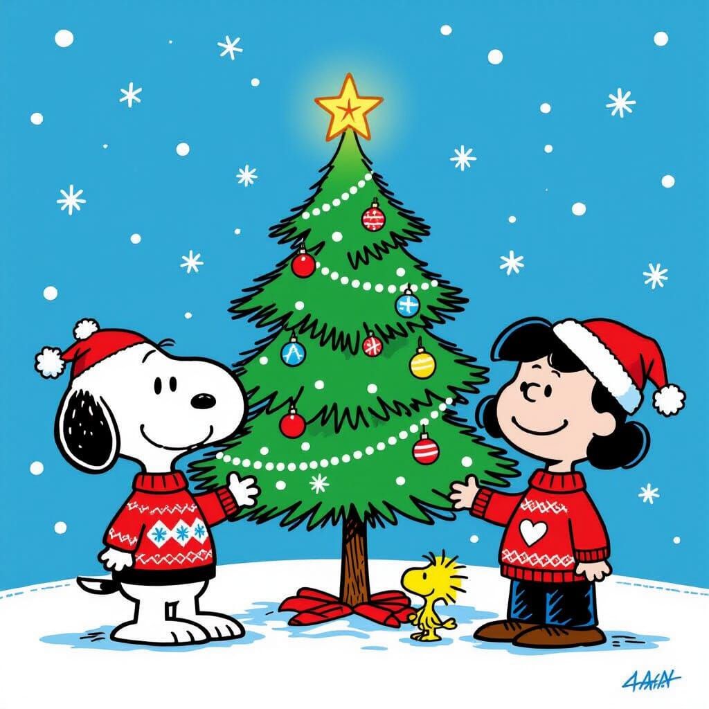 Peanuts Characters in Christmas Sweaters Pixar Style