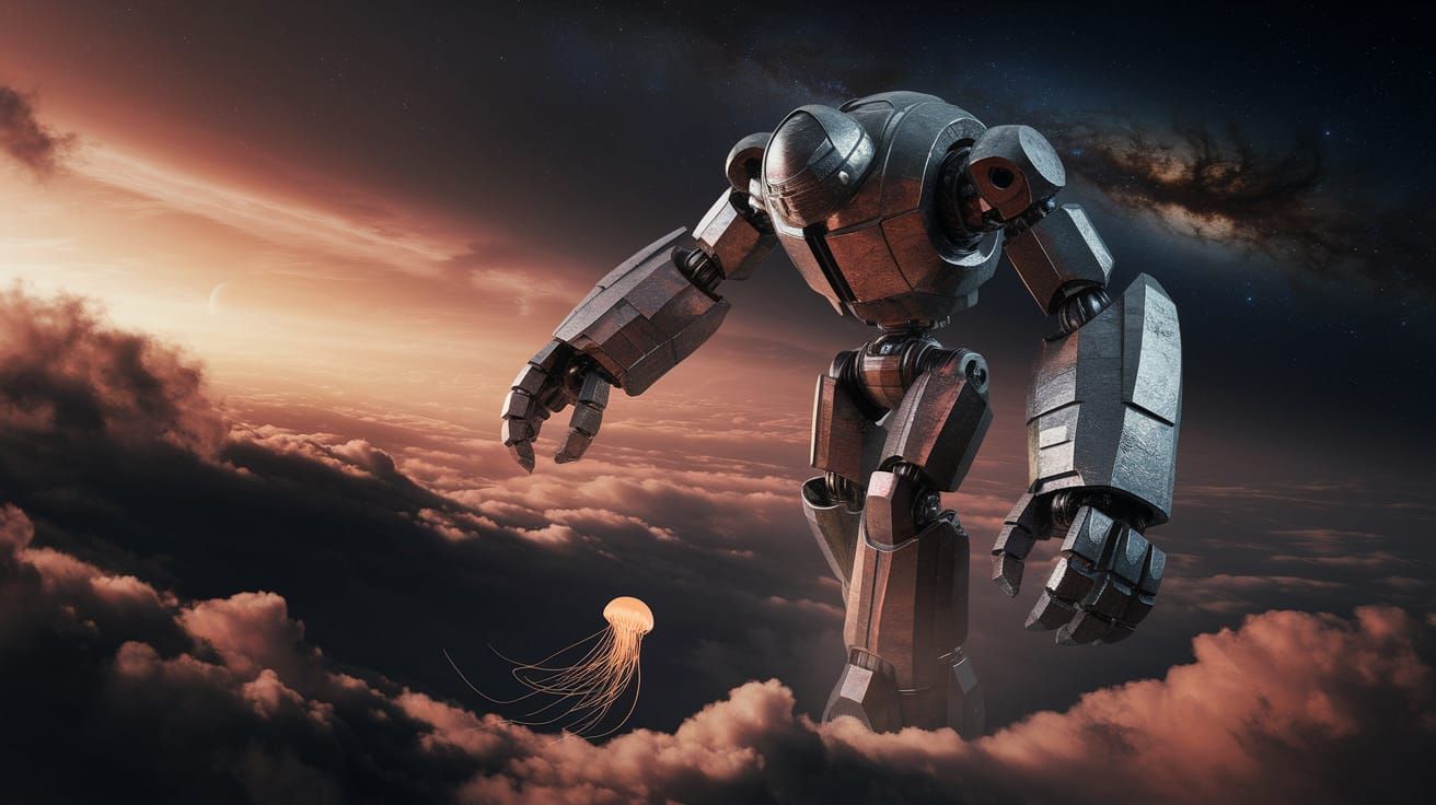 Celestial Steel Giant in Space: Ansel Adams Style