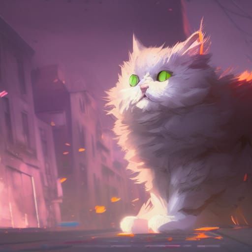 Chibi Fluffy Cat in Alley, Concept Art