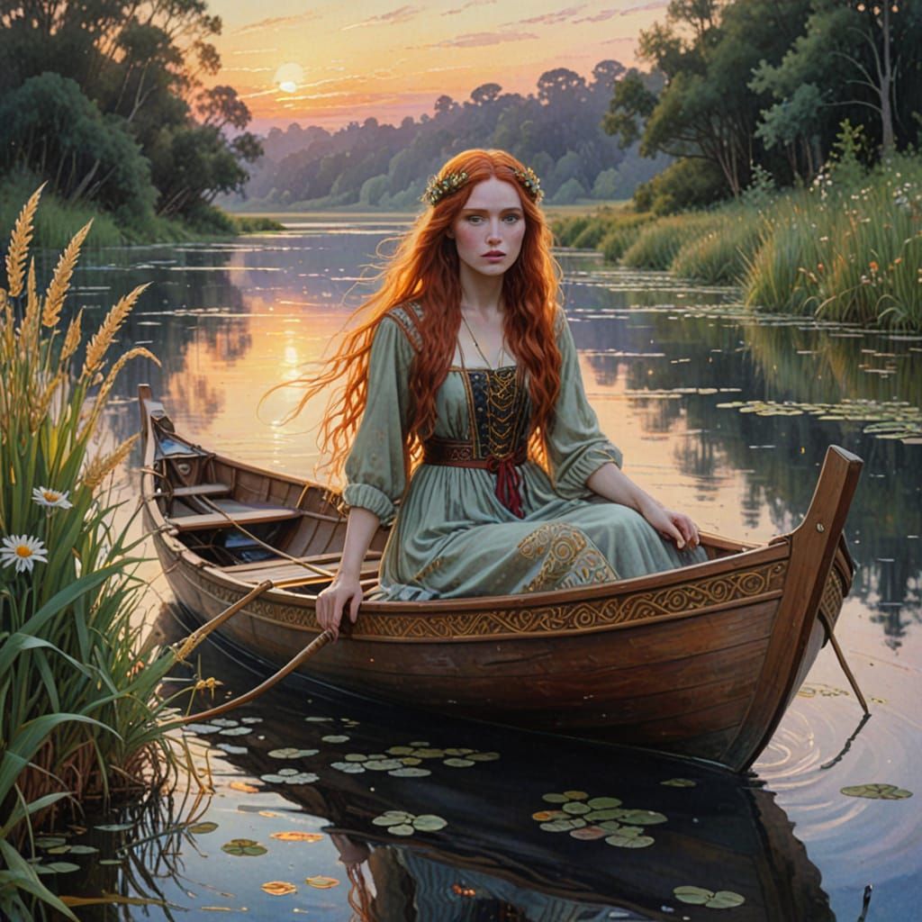 Lady of Shalott in Whimsical Watercolour Style