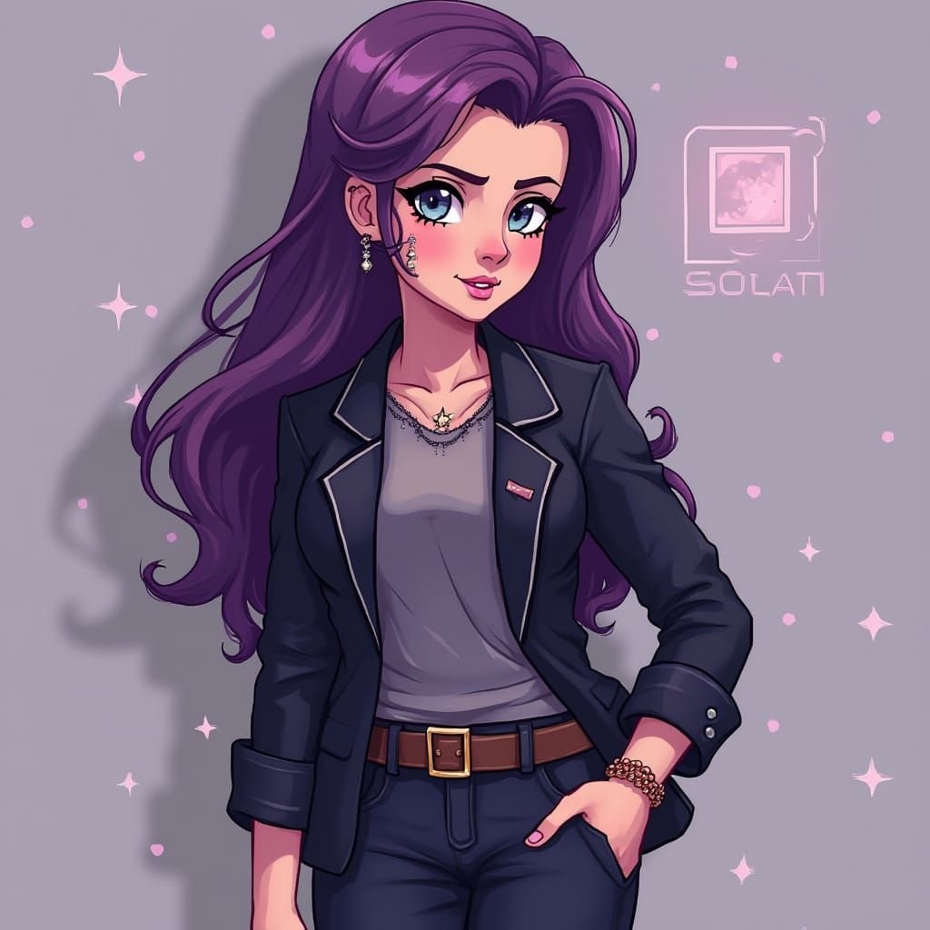 Minecraft Woman with Violet Hair in Pixel Art