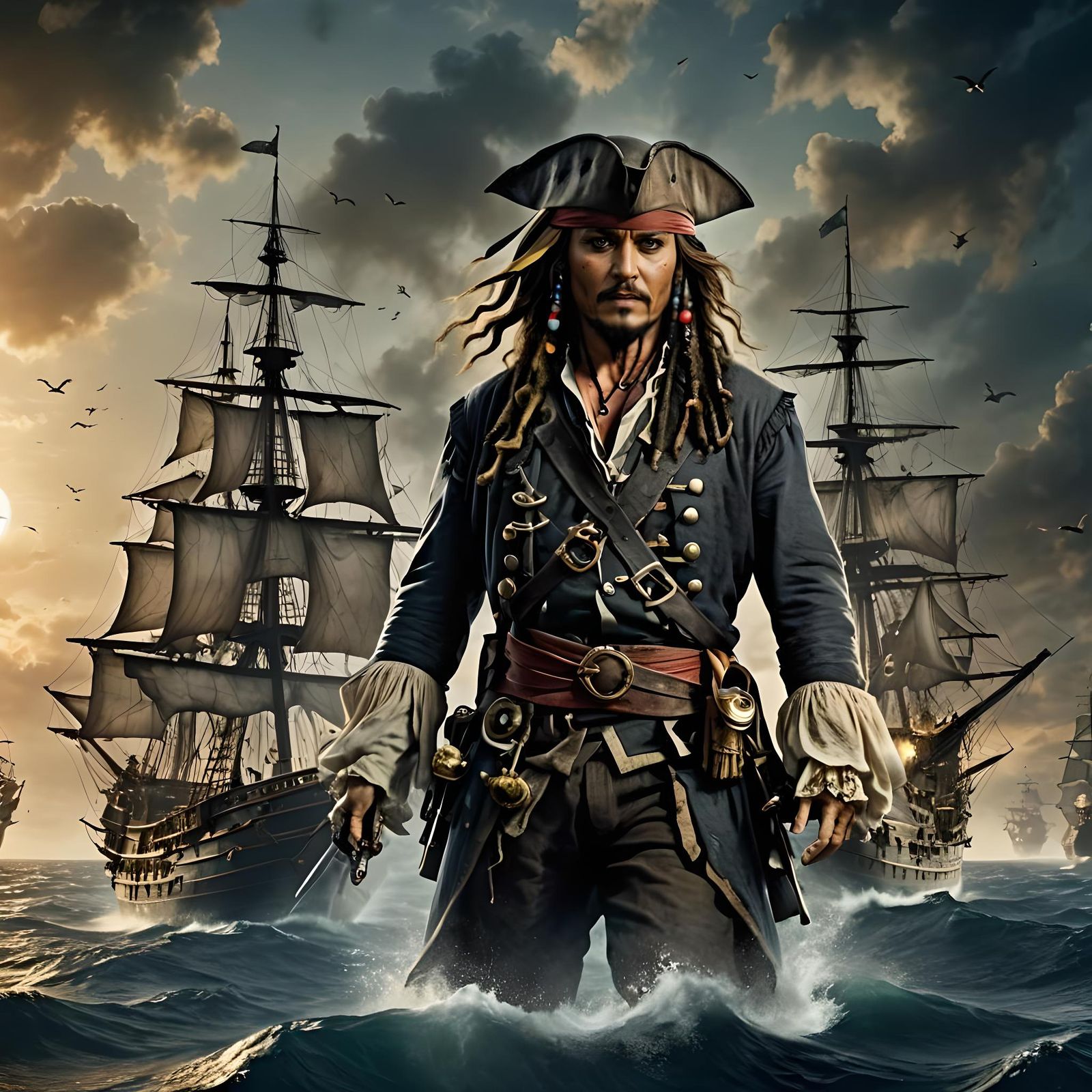 Jack Sparrow and Pirate Ghosts on the Black Pearl