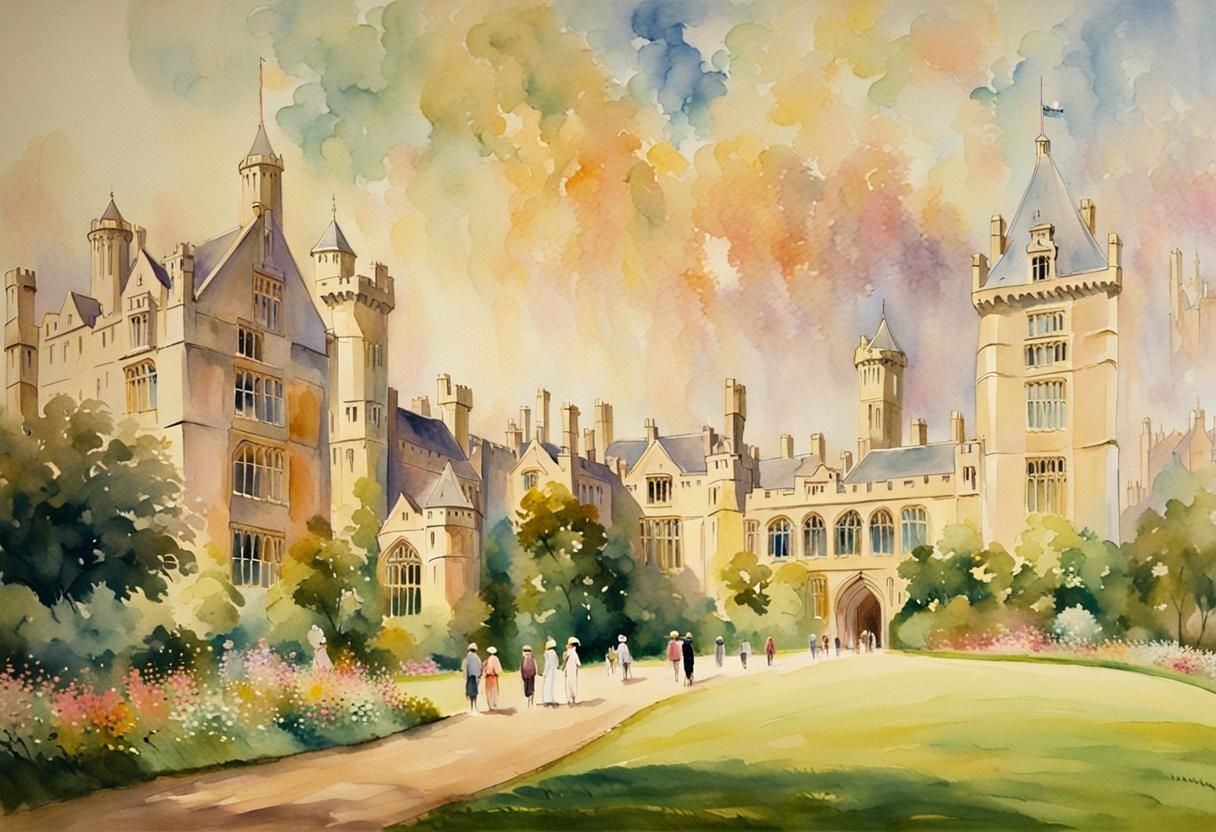 Horsley Towers Watercolour Painting in Dreamy Light