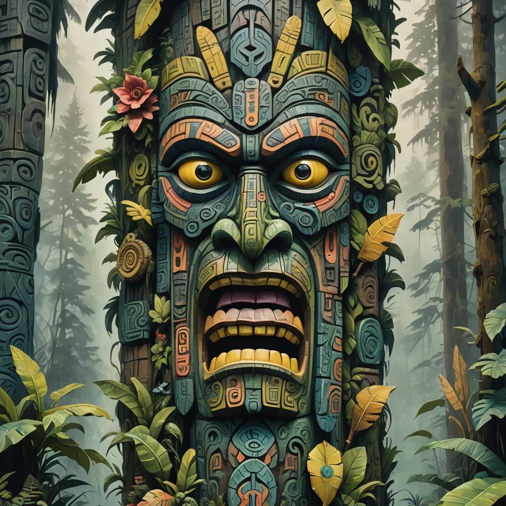 Menacing Banana Totem Pole in Pacific Northwest Style