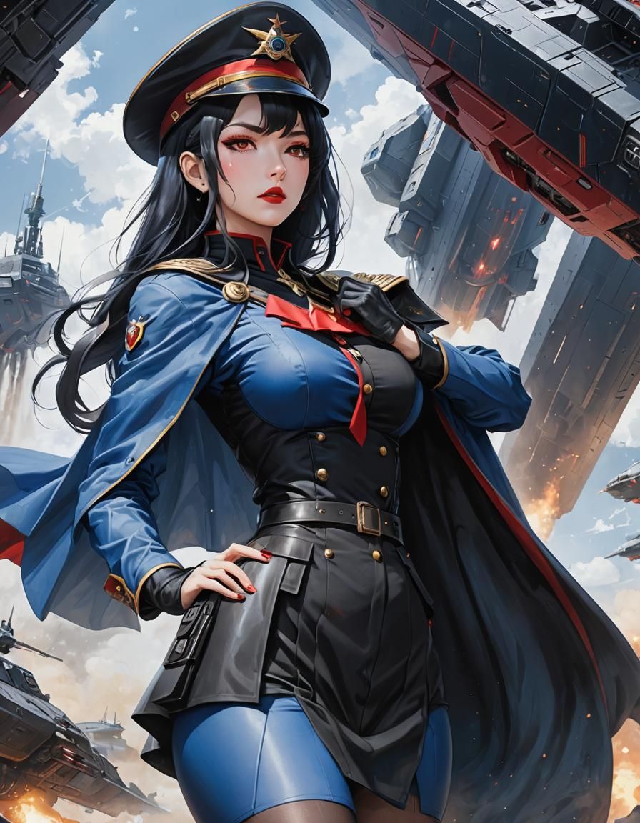 Anime Sci-Fi Officer in Military Uniform